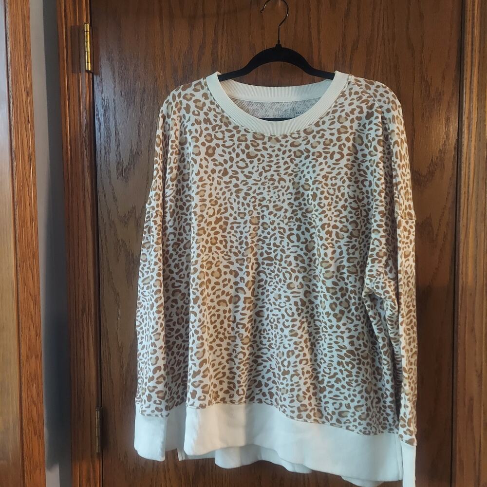 Time and Tru Womens Pullover Sweatshirt Size XXXL 22 Ivory Beige Cheetah Print